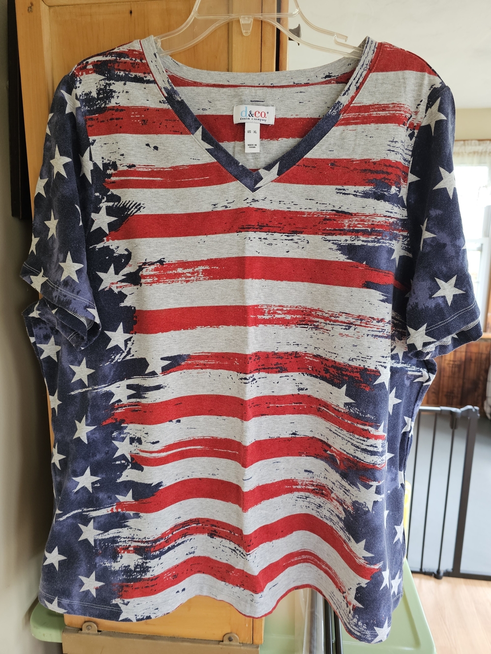 D & Co Women's V-Neck American Flag Tee